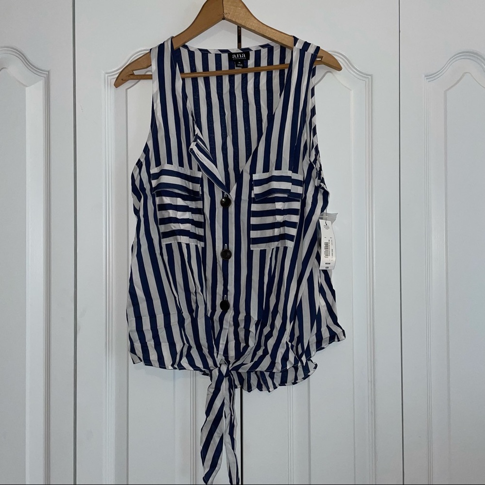 a.n.a Blue and white stripped tie front tank top-NWT